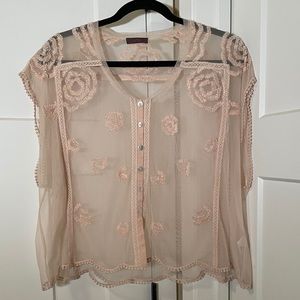 Wrap Oversized Sheer Blush Beaded Top